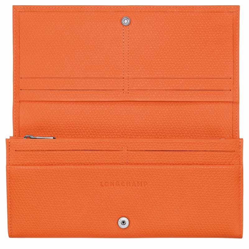 Portfele Longchamp Le Roseau Flap Damskie Pomarańczowe Polska | L3044HFP017