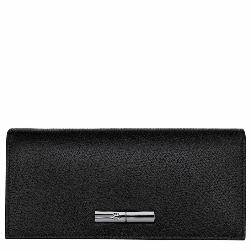 Portfele Longchamp Le Roseau Flap Damskie Czarne Polska | L3044HFP001