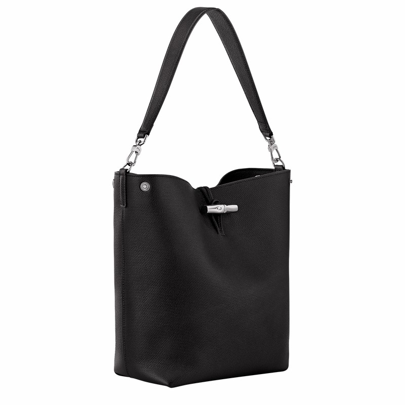Torba na Ramię Longchamp Le Roseau M Damskie Czarne Polska | 10281HFP001