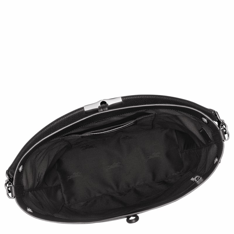 Torba na Ramię Longchamp Le Roseau M Damskie Czarne Polska | 10281HFP001