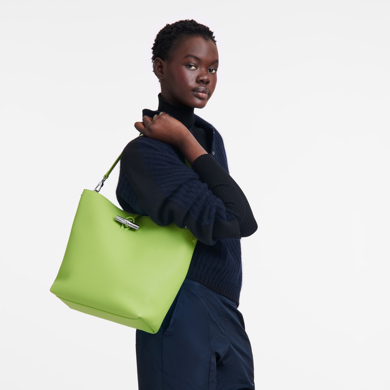 Torba na Ramię Longchamp Le Roseau M Damskie Zielone Polska | 10281HFP355